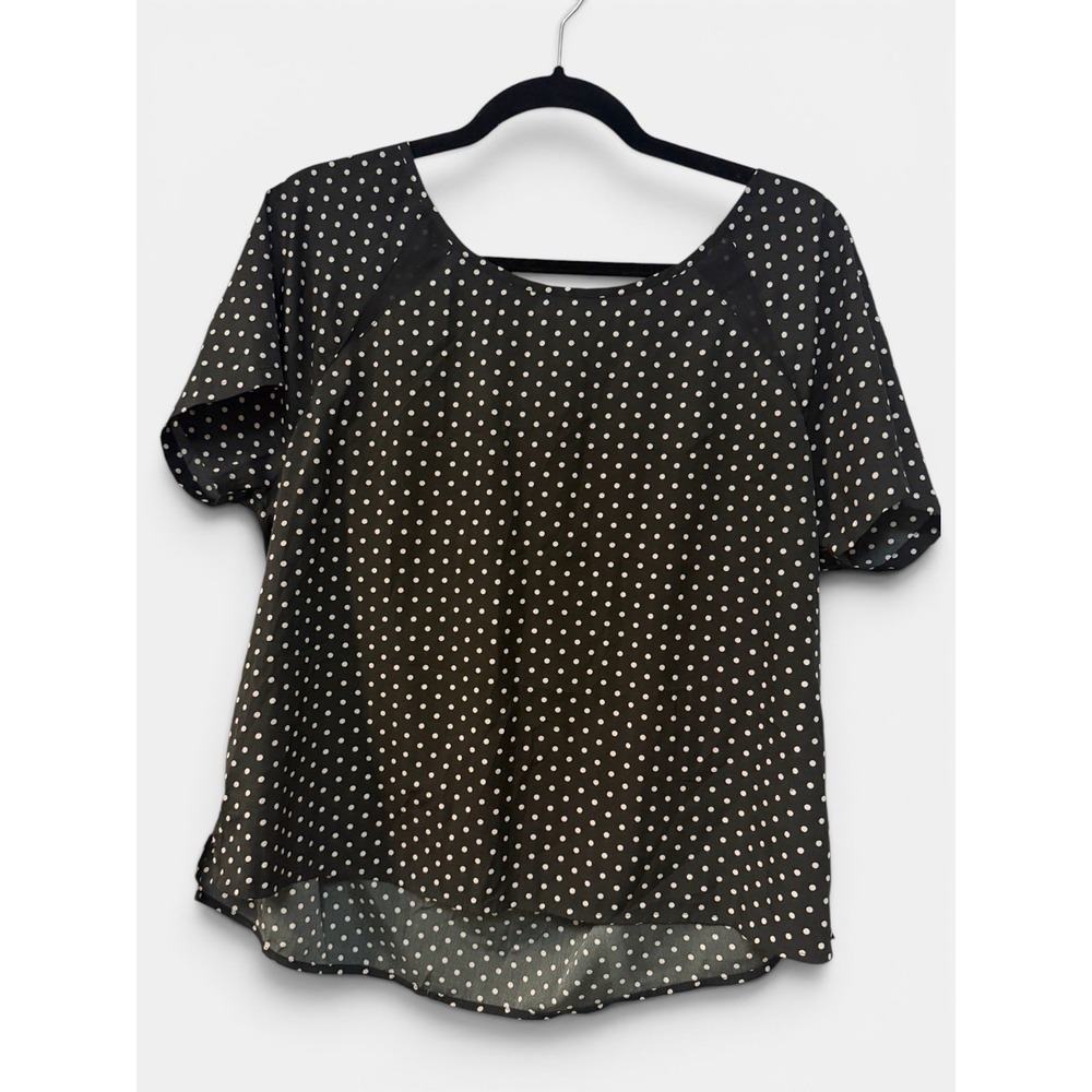 American Eagle Outfitters Large Black White Polka Dot Blouse Zip Back Top L
